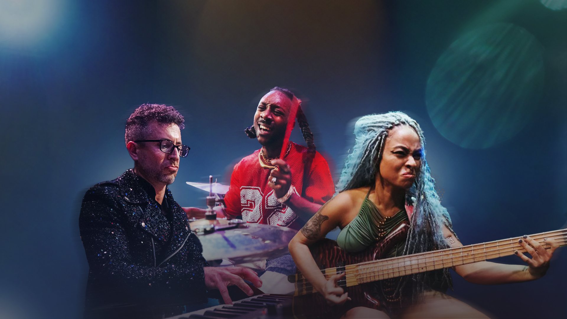 Greg Spero at the keys, Blaque Dynamite at the drums and Mohini Dey on bass, performing together